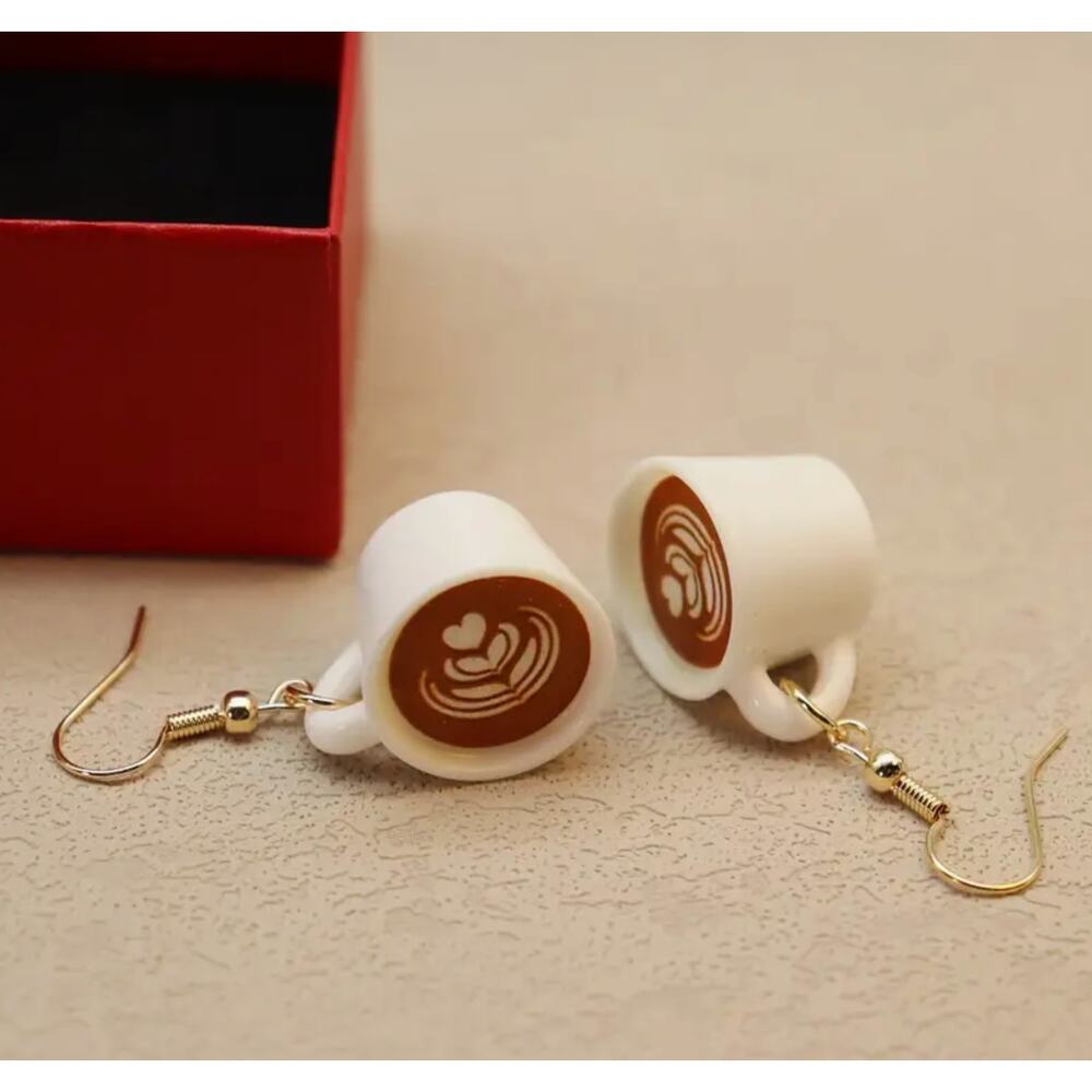 NWT H&M Heart Pattern Coffee Cup Dangle Earrings